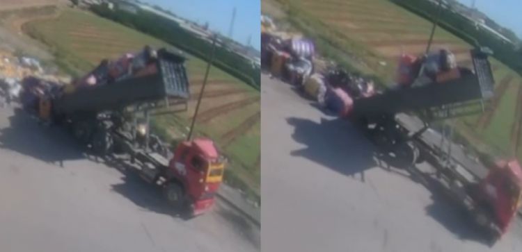Sahile tonlarca tekstil atığının dökülme anı kamerada