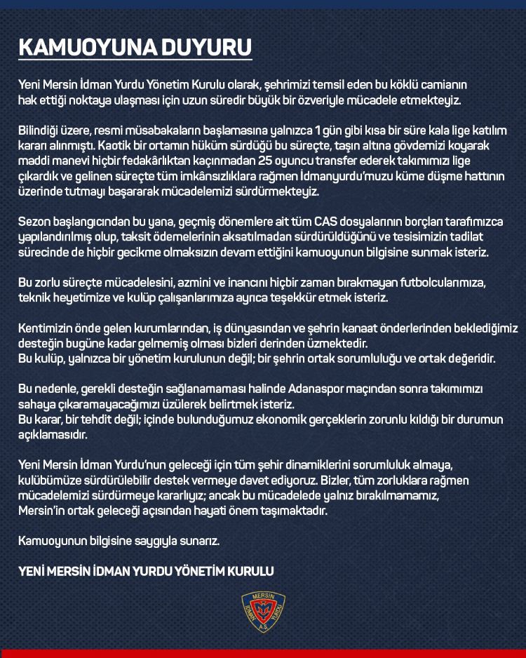 Mersin dman Yurdu sahip klmazsa sahaya kamayacak